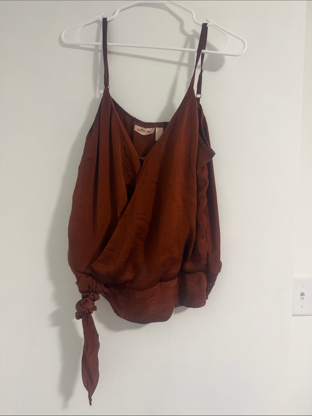 Tie-Hem Satin Cami in Deep Rust